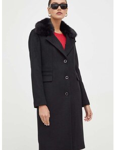 Палто с вълна Guess в черно преходен модел