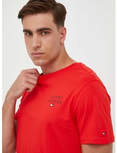 Памучна домашна тениска Tommy Hilfiger в оранжево с меланжов десен UM0UM02916