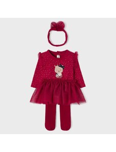 Mayoral Комплект от тюлена пола, боди с дълъг ръкав и диадема в червено за новородено момиче Майорал