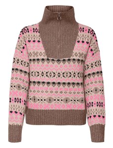 VERO MODA Пуловер 'GLO' бежово / мока / неоново розово / черно