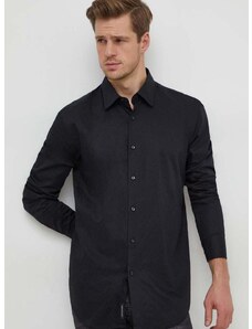 Памучна риза BOSS мъжка в черно със стандартна кройка с класическа яка 50473310