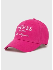 Памучна шапка с козирка Guess в розово с апликация V4RZ01 WFKN0