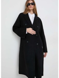 Вълнено палто Karl Lagerfeld в черно преходен модел с двуредно закопчаване