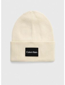 Памучна шапка Calvin Klein в бежово с фина плетка от памук