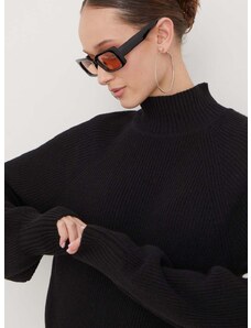 Пуловер с вълна HUGO дамски в черно от лека материя с поло