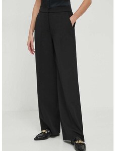 Панталон с вълна Calvin Klein в черно с широка каройка, с висока талия