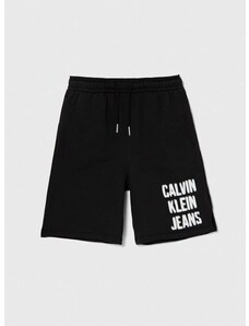 Детски къси панталони Calvin Klein Jeans в черно с регулируема талия