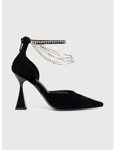 Велурени обувки с тънък ток Karl Lagerfeld DEBUT II в черно KL32014