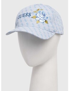 Памучна шапка с козирка Guess DENISE в синьо с десен W4RZ05 WO080
