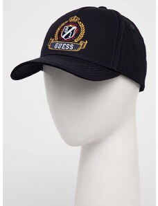Памучна шапка с козирка Guess в тъмносиньо с апликация M4RZ09 WF8V0