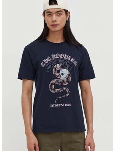 Памучна тениска The Kooples в тъмносиньо с принт HTSC28005K