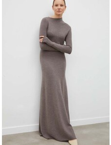 Вълнена рокля Lovechild в сиво дълга със стандартна кройка 7894157