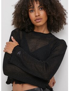 Пуловер Calvin Klein Jeans дамски в черно от лека материя с ниско поло J20J222922