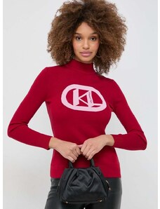 Пуловер Karl Lagerfeld дамски в червено от лека материя с ниско поло
