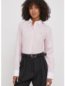 Памучна риза Tommy Hilfiger дамска в розово със стандартна кройка с класическа яка WW0WW40531