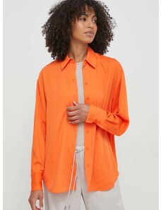 Риза Calvin Klein дамска в оранжево със свободна кройка с класическа яка K20K206777