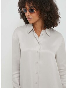 Риза Calvin Klein дамска в сиво със свободна кройка с класическа яка K20K206299