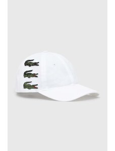 Памучна шапка с козирка Lacoste в бяло с апликация RK3523 001