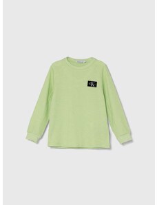 Детска блуза с дълги ръкави Calvin Klein Jeans в зелено с изчистен дизайн