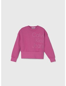 Детски памучен суичър Calvin Klein Jeans в розово с принт