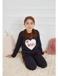 Comfort Унисекс детска пижама с Wi-fi сигнал - Тъмно синьо