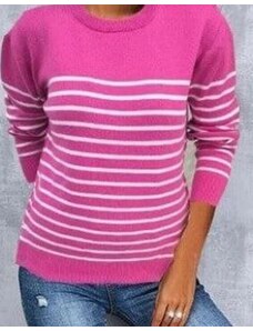 Creative Атрактивен дамски пуловер на райе в розово - код 75054