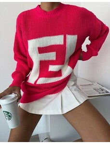 Creative Атрактивен дамски пуловер в цвят циклама и бяло - код 22010