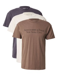 Abercrombie & Fitch Тениска кремаво / кафяво / тъмносиво