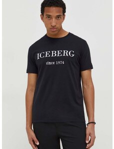 Памучна тениска Iceberg в черно с принт