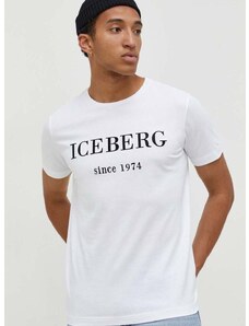 Памучна тениска Iceberg в бяло с принт
