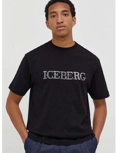 Памучна тениска Iceberg в черно с принт