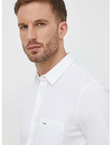 Памучна риза Calvin Klein мъжка в бяло с кройка по тялото класическа яка K10K110858