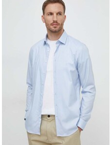 Риза Calvin Klein мъжка в синьо с кройка по тялото класическа яка K10K112301