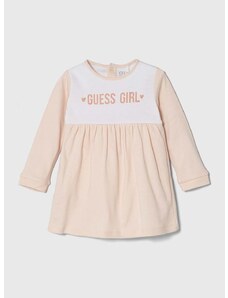 Бебешка памучна рокля Guess в розово къса разкроена
