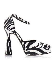 Tsoukalas Черно-бели дамски обувки animal print с заострен завършек и специфичен ток