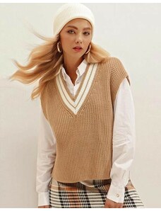 Creative Дамски пуловер с V-образно деколте в бежово - код 220100
