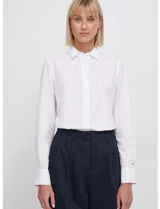 Памучна риза Tommy Hilfiger дамска в бяло със стандартна кройка с класическа яка WW0WW40543