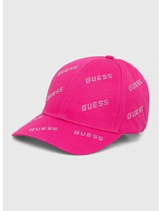 Памучна шапка с козирка Guess в лилаво с апликация V4RZ03 WFKN0