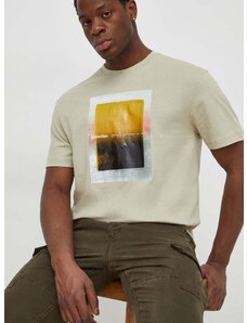 Памучна тениска Calvin Klein в бежово с принт K10K112394