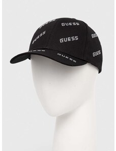 Памучна шапка с козирка Guess в черно с апликация V4RZ03 WFKN0