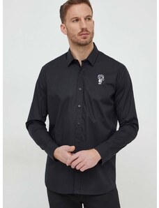 Риза Karl Lagerfeld мъжка в черно със стандартна кройка с класическа яка