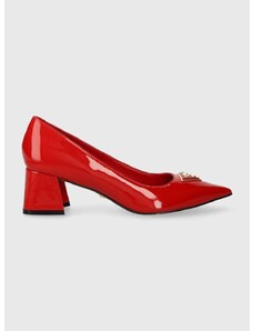 Кожени обувки с дебел ток Guess ZABBI в червено с дебел ток FLPZBB PAT08 FLPPRE
