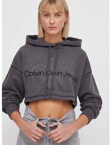 Памучен суичър Calvin Klein Jeans в сиво с качулка апликация J20J222540