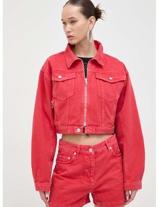 Дънково яке Moschino Jeans в червено преходен модел с уголемена кройка