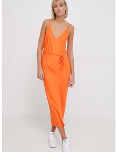 Рокля Calvin Klein в оранжево дълга със стандартна кройка K20K206776
