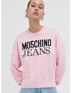 Памучен пуловер Moschino Jeans в розово от лека материя