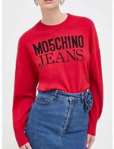 Памучен пуловер Moschino Jeans в червено от лека материя