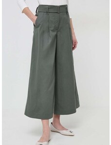 Памучен панталон Weekend Max Mara в зелено с широка каройка, висока талия 2415131101600