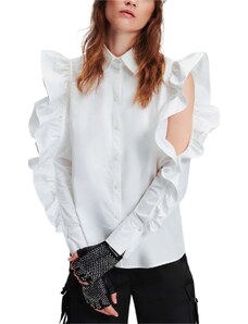 KARL LAGERFELD Риза Ruffle Slv Poplin Shirt 240W1613 100 white
