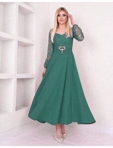 Creative Дълга дамска рокля с дантела в зелено - код 22833